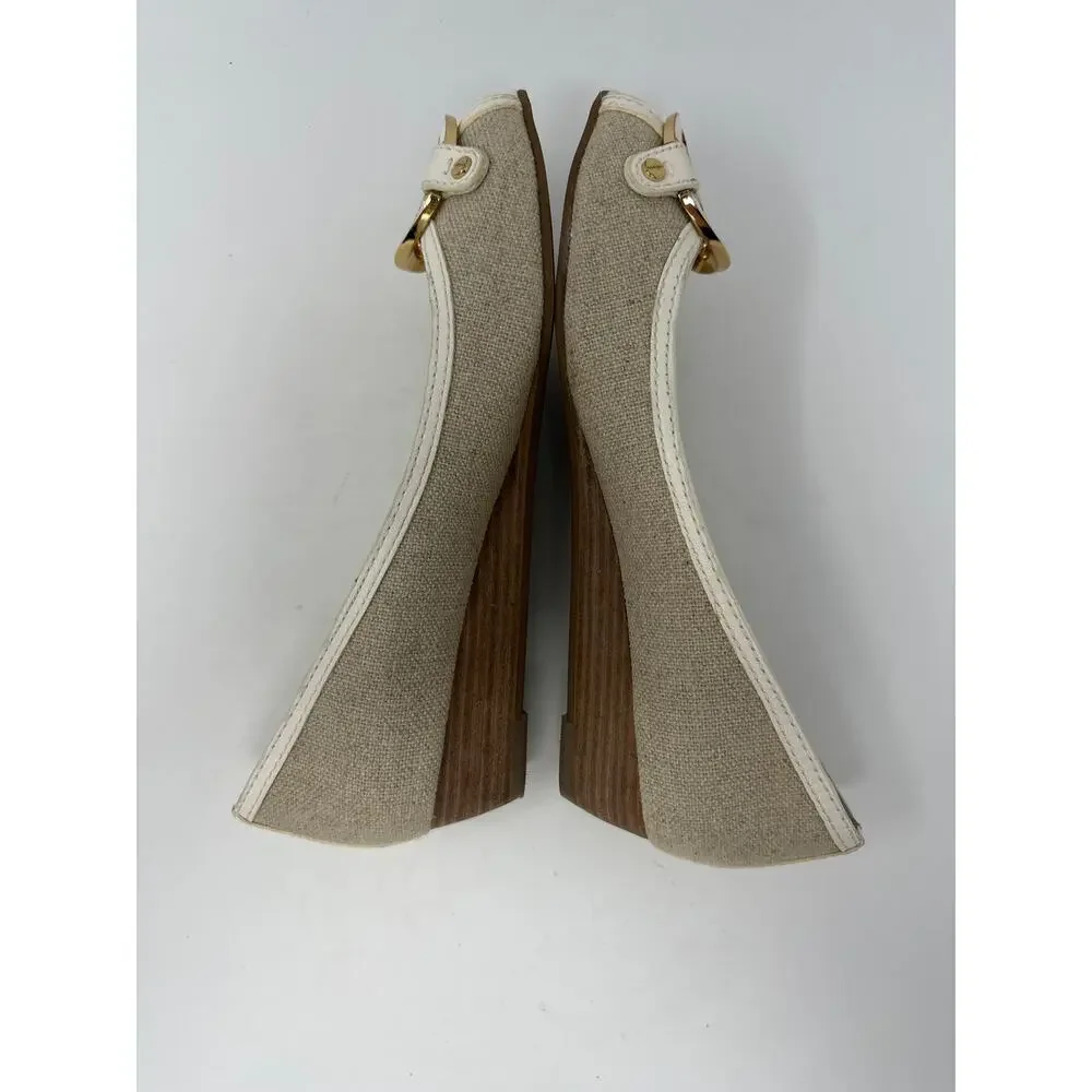 Tory Burch Women’s Amanda Open Toe Demi Metal Monogram Wedge size 9.5